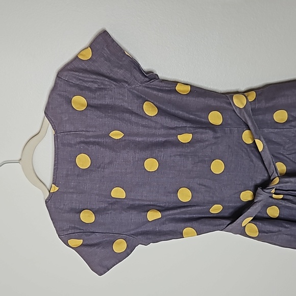 Boden Womens Dress Sz 6 Gray Yellow Polka Dot Belted Sheath Cotton Linen Preppy - Picture 9 of 11